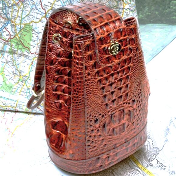 Brahmin Allie Pecan Melbourne Croc Embossed Sling Backpack - Picture 2 of 12